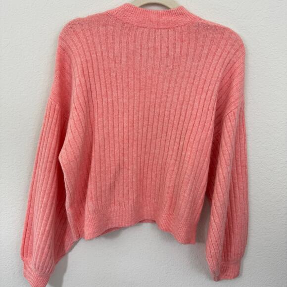 Miss Selfridge Women Ribbed Knit Sweater Size 4 Balloon Sleeves Mock Neck Orange - Picture 6 of 9